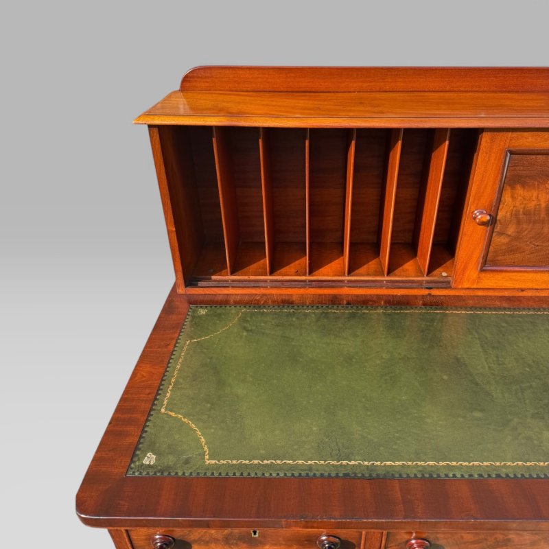 Antique Victorian Mahogany Pedestal Desk – 9 Drawers, Tooled Leather & Cupboard - Image 14